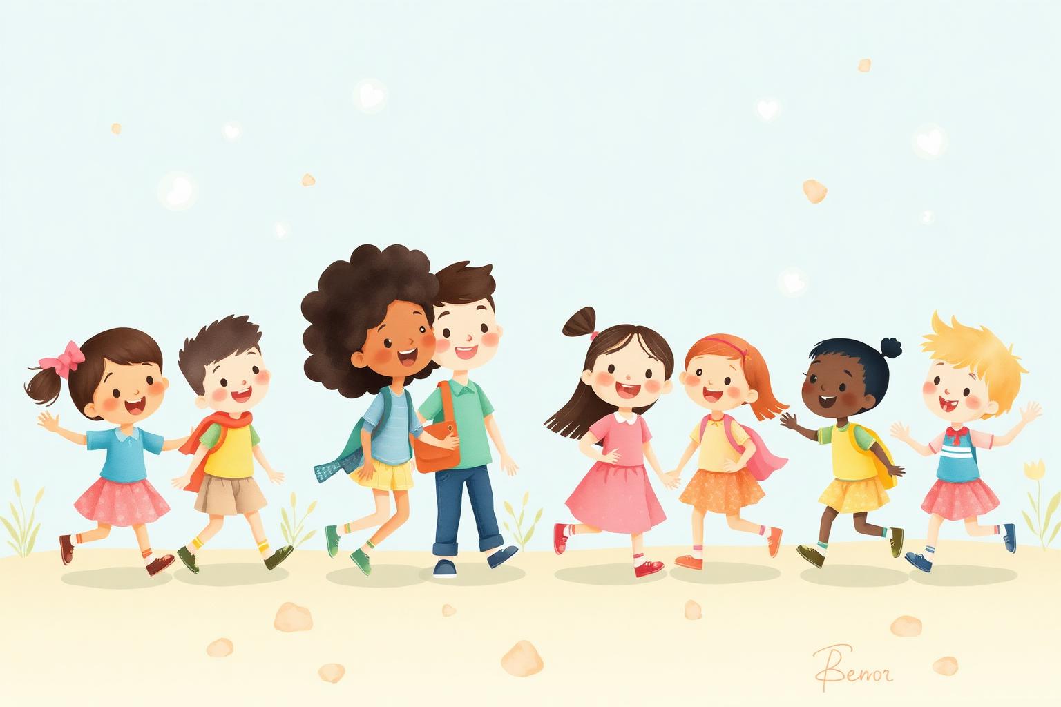 Happy children playing after school at Pebbles